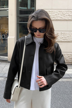 Women's Leather Jacket | Long-Sleeve Structured Fit for Autumn & Winter Wear, Cold Weather Layering & Everyday Wear in Black