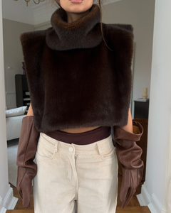 Unisex Faux Fur Vest | Turtleneck Sleeveless Sculpted Tailored Fit for Autumn & Winter Wear & Smart Casual Wear in Dark Brown