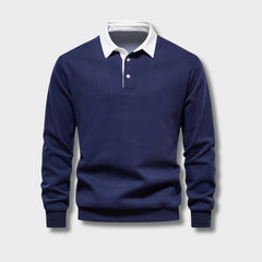 Men's Refined Classic-Collar Polo Shirt | Long-Sleeve Tailored Fit for Office Wear, Smart Casual Wear & Everyday Wear in Blue