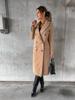 Women's Double-Breasted Jacket | Unlined Winter-Sleeve Regular Fit for Autumn & Winter Wear & Cold Weather Layering in Khaki