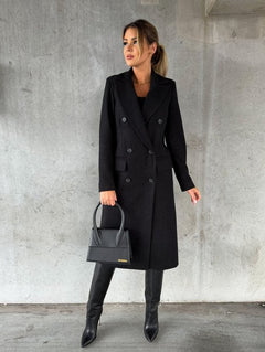 Women's Double-Breasted Jacket | Unlined Winter-Sleeve Regular Fit for Autumn & Winter Wear & Cold Weather Layering in Black