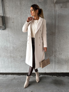Women's Double-Breasted Jacket | Unlined Winter-Sleeve Regular Fit for Autumn & Winter Wear & Cold Weather Layering in Beige