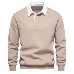 Men's Refined Classic-Collar Polo Shirt | Long-Sleeve Tailored Fit for Office Wear, Smart Casual Wear & Everyday Wear in Khaki