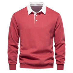 Men's Refined Classic-Collar Polo Shirt | Long-Sleeve Tailored Fit for Office Wear, Smart Casual Wear & Everyday Wear in Red