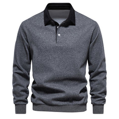 Men's Refined Classic-Collar Polo Shirt | Long-Sleeve Tailored Fit for Office Wear, Smart Casual Wear & Everyday Wear in Grey