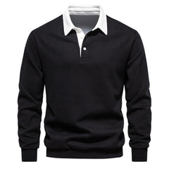 Men's Refined Classic-Collar Polo Shirt | Long-Sleeve Tailored Fit for Office Wear, Smart Casual Wear & Everyday Wear in Black