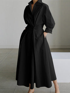 Women's Graceful Button-Front Shirt Dress | Adjustable Tailored Fit for Office Wear, Smart Casual Wear & Everyday Wear in Black