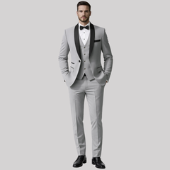 Elegant Men's Suit | Tailored Three-Piece Wedding Suit with Shawl Lapel | Perfect for Summer Weddings in Light Grey