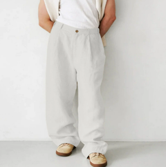 Men's Relaxed Trousers | Minimal-Seam Straight-Leg Breathable Uncluttered Modern Fit for Everyday Wear & Summer Wear in Light Grey