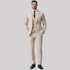 Elegant Men's Suit | Tailored Three-Piece Wedding Suit with Shawl Lapel | Perfect for Summer Weddings in Beige