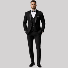 Elegant Men's Suit | Tailored Three-Piece Wedding Suit with Shawl Lapel | Perfect for Summer Weddings in Black