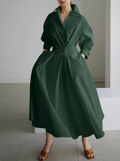 Women's Graceful Button-Front Shirt Dress | Adjustable Tailored Fit for Office Wear, Smart Casual Wear & Everyday Wear in Army Green