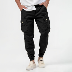 Men's Utility Cargo Trousers | Drawstring-Waist Multi-Pocket Relaxed Fit for Everyday Wear & Smart Casual Wear in Black