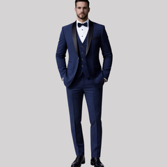 Elegant Men's Suit | Tailored Three-Piece Wedding Suit with Shawl Lapel | Perfect for Summer Weddings in Navy