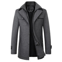 Men's Pea Coat | Mid-Length Notched-Lapel Flap-Pocket Tailored Fit for Autumn & Winter Wear & Smart Casual Wear in Grey