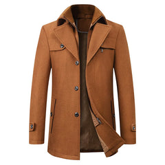 Men's Pea Coat | Mid-Length Notched-Lapel Flap-Pocket Tailored Fit for Autumn & Winter Wear & Smart Casual Wear in Brown