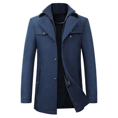 Men's Pea Coat | Mid-Length Notched-Lapel Flap-Pocket Tailored Fit for Autumn & Winter Wear & Smart Casual Wear in Navy