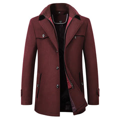 Men's Pea Coat | Mid-Length Notched-Lapel Flap-Pocket Tailored Fit for Autumn & Winter Wear & Smart Casual Wear in Maroon