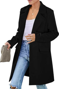 Women's Trench Coat | Lapel-Collar Single-Button Longline Tailored Fit for Autumn & Winter Wear & Smart Casual Wear in Black