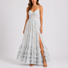 Women's Corset Maxi Dress | Flattering Fit for Evening Wear, Wedding Guest Wear & Formal Wear in Blue