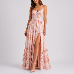 Women's Corset Maxi Dress | Flattering Fit for Evening Wear, Wedding Guest Wear & Formal Wear in Pink