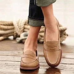 Women's Penny Loafers | Slip-On Cushioned-Insole Flexible-Sole Comfort Fit for Everyday Wear & Smart Casual Wear in Khaki