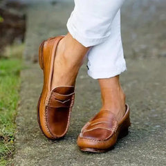 Women's Penny Loafers | Slip-On Cushioned-Insole Flexible-Sole Comfort Fit for Everyday Wear & Smart Casual Wear in Brown