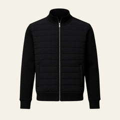 Men's Puffer Jacket | Hybrid Funnel-Neck Zip-Pocket Ribbed-Collar Slim Fit for Autumn & Winter Wear & Smart Casual Wear in Black