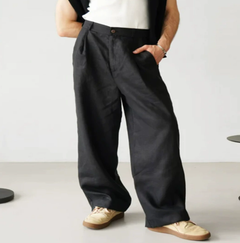 Men's Relaxed Trousers | Minimal-Seam Straight-Leg Breathable Uncluttered Modern Fit for Everyday Wear & Summer Wear in Black