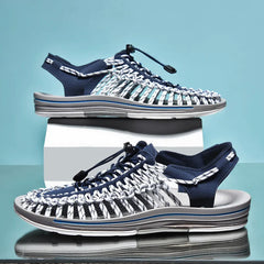 Men's Mesh Sandals | Woven Breathable Elastic-Band Beach-Ready Flexible Comfort Fit for Summer Wear & Holiday Wear in Blue