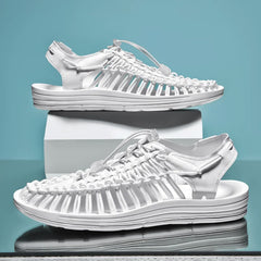 Men's Mesh Sandals | Woven Breathable Elastic-Band Beach-Ready Flexible Comfort Fit for Summer Wear & Holiday Wear in White