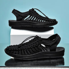 Men's Mesh Sandals | Woven Breathable Elastic-Band Beach-Ready Flexible Comfort Fit for Summer Wear & Holiday Wear in Black