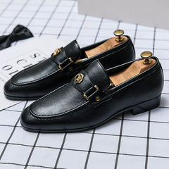 Men's Loafers | Smooth Structured Low-Heel Tonal Metallic-Accent Slip-On Fit for Smart Casual Wear & Everyday Wear in Black