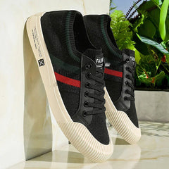 Men's Knit Sneakers | Striped Ribbed-Toe Breathable Lightweight Comfort Fit for Everyday Wear & Smart Casual Wear in Black