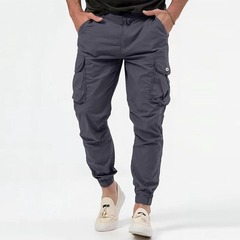 Men's Utility Cargo Trousers | Drawstring-Waist Multi-Pocket Relaxed Fit for Everyday Wear & Smart Casual Wear in Grey
