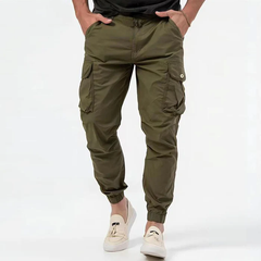 Men's Utility Cargo Trousers | Drawstring-Waist Multi-Pocket Relaxed Fit for Everyday Wear & Smart Casual Wear in Green