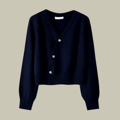 Women's Wool Blend Sweater | V-Neck Cross-Button Wrap-Style Flattering Fit for Office Wear & Smart Casual Wear in Navy