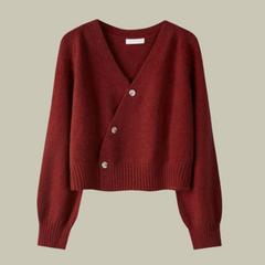 Women's Wool Blend Sweater | V-Neck Cross-Button Wrap-Style Flattering Fit for Office Wear & Smart Casual Wear in Wine red