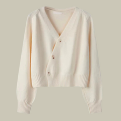 Women's Wool Blend Sweater | V-Neck Cross-Button Wrap-Style Flattering Fit for Office Wear & Smart Casual Wear in Beige