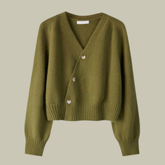 Women's Wool Blend Sweater | V-Neck Cross-Button Wrap-Style Flattering Fit for Office Wear & Smart Casual Wear in Green