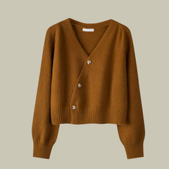 Women's Wool Blend Sweater | V-Neck Cross-Button Wrap-Style Flattering Fit for Office Wear & Smart Casual Wear in Brown