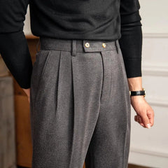 Men's High-Waist Pleated Trousers | Straight-Leg Tailored Elongating Timeless Fit for Office Wear & Smart Casual Wear in Grey