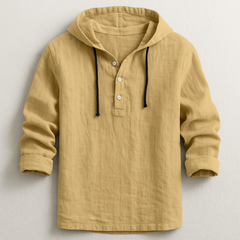 Men's Lightweight Cotton-Linen Hoodie Shirt with Adjustable Drawstring | Relaxed Fit for All-Day Comfort in Sand