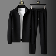 Women's Premium Flexible Tailored Tracksuit Set | Zip-Up Textured Sleek Fit for Everyday Wear & Smart Casual Wear in Deep Black