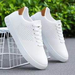 Men's Trainers | Perforated Contrast-Heel Flexible Streamlined Low-Top Fit for Everyday Wear & Smart Casual Wear in White