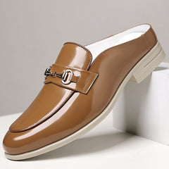Men's Loafers | Sleek Structured Pointed-Toe Polished Metal-Bit-Detail Slip-On Fit for Formal Wear & Smart Casual Wear in Brown