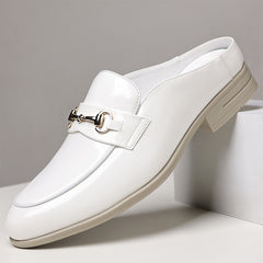 Men's Loafers | Sleek Structured Pointed-Toe Polished Metal-Bit-Detail Slip-On Fit for Formal Wear & Smart Casual Wear in White
