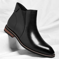 Men's Faux Leather Chelsea Boots | Elastic-Panel Low-Heel Refined Fit for Autumn & Winter Wear & Cold Weather Layering in Black