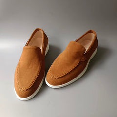 Men's Suede Loafers | Hand-Stitched Cushioned Artisanal-Detail Comfort Fit for Everyday Wear & Smart Casual Wear in Khaki