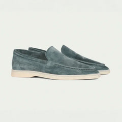 Men's Suede Loafers | Hand-Stitched Cushioned Artisanal-Detail Comfort Fit for Everyday Wear & Smart Casual Wear in Blue